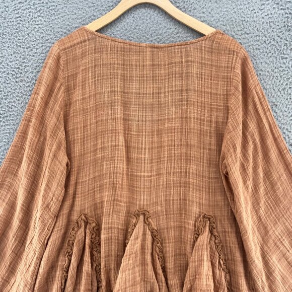 Free People Top Womens Large Brown 3/4 Angel Sleeves Ruffled Godet Gauzy Boho - Picture 4 of 10